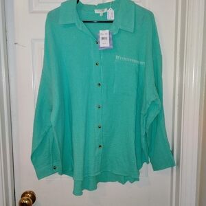 Women's Teal Button Down Shirt PTP 27-28"